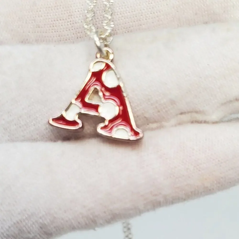 Disney Minnie Mouse Polka Dot Initial A Enamel Necklace